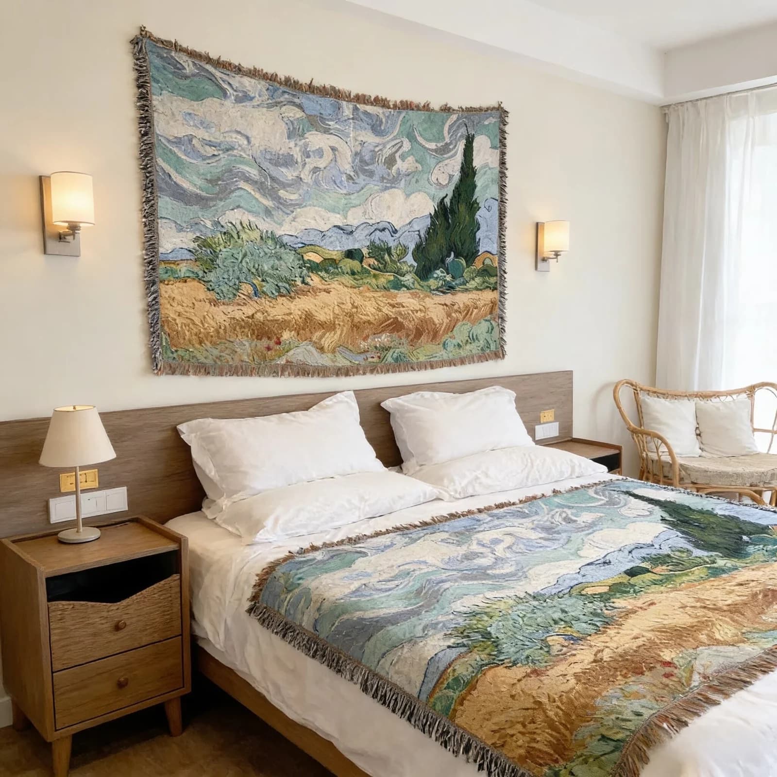 Van Gogh Style Woven Tapestry Throw Blanket for Sofa Wall Decor