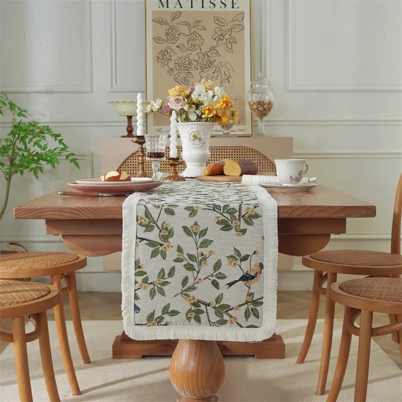 Floral Cotton Linen Table Runner for Dining Table Decor