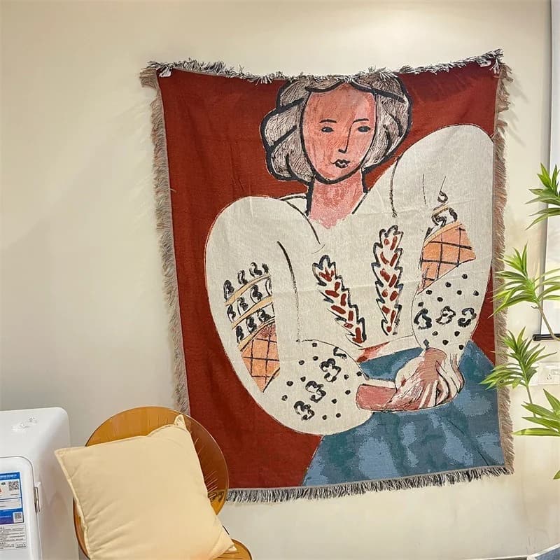 Matisse Style Cotton Blend Tapestry Wall Hanging Art Decor for Sofa Bed