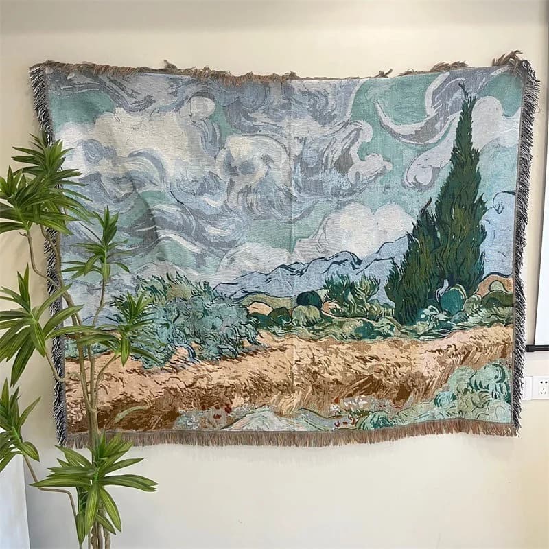 Art Print Tapestry Throw Blanket Cotton Blend Wall Hanging Decor