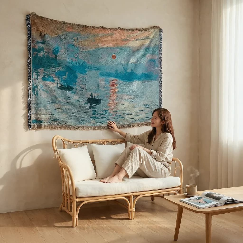 Oil Painting Style Tapestry Throw Blanket for Sofa Wall Decor