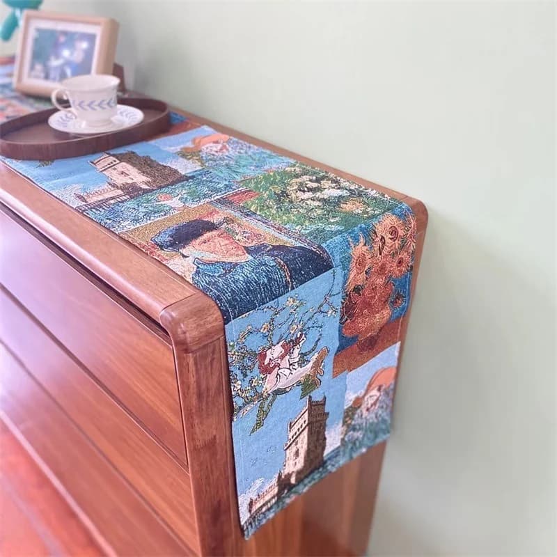 Van Gogh Style Table Runner Cotton Linen Blend Decorative Cloth