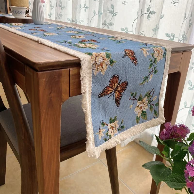 American Country Style Table Runner with Butterfly Floral Print