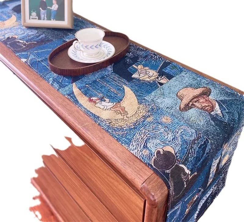 Van Gogh Style Table Runner Cotton Linen Blend Decorative Cloth
