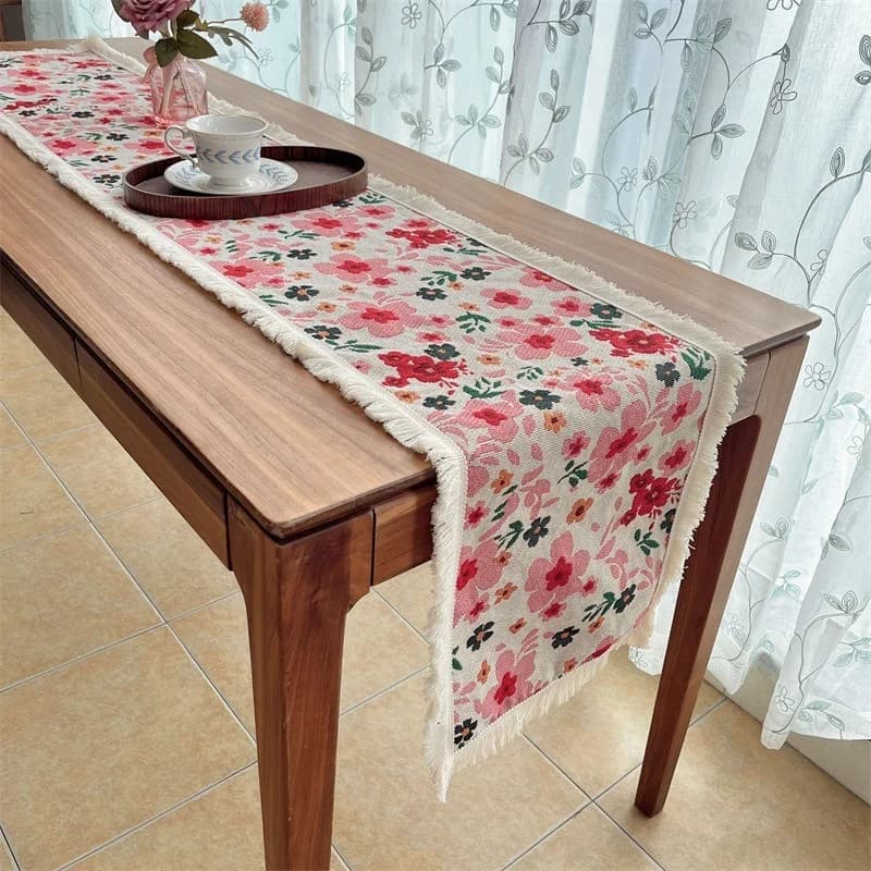 American Country Style Table Runner Cotton Blend Floral Decor