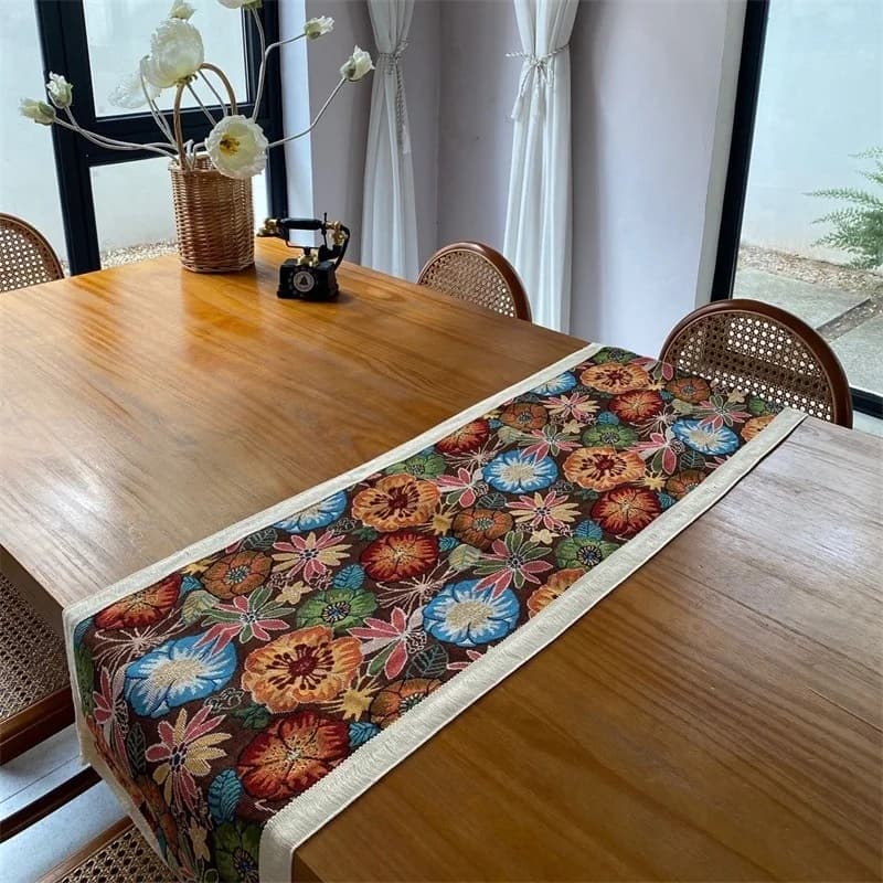 Bohemian Table Runner Cotton Blend Floral Print Decorative Cloth