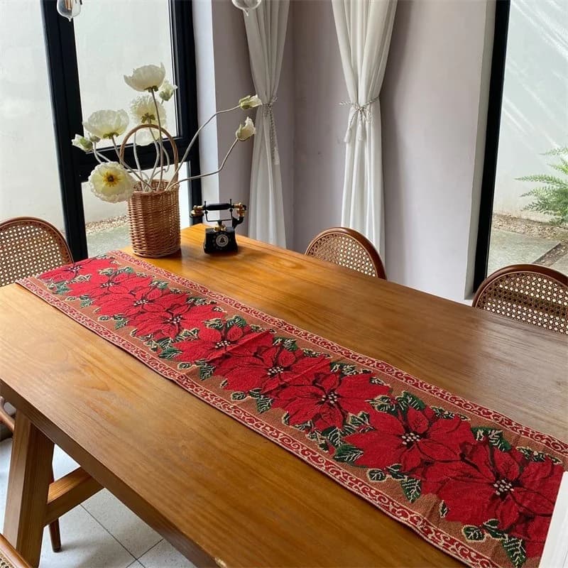 Christmas Table Runner Festive Holiday Decor Cotton Blend Long Strip