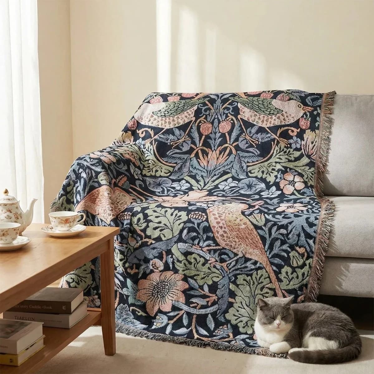 Polyester Cotton Throw Blanket for Sofa, 130x160cm Tapestry