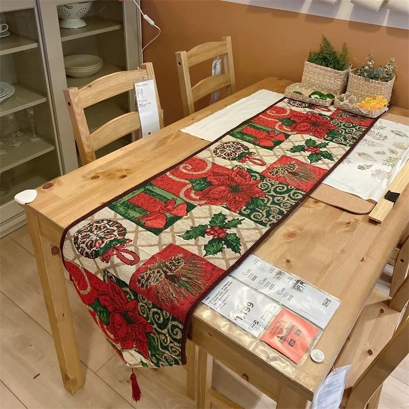 Christmas Table Runner Festive Holiday Decor for Dining Table and Cabinet