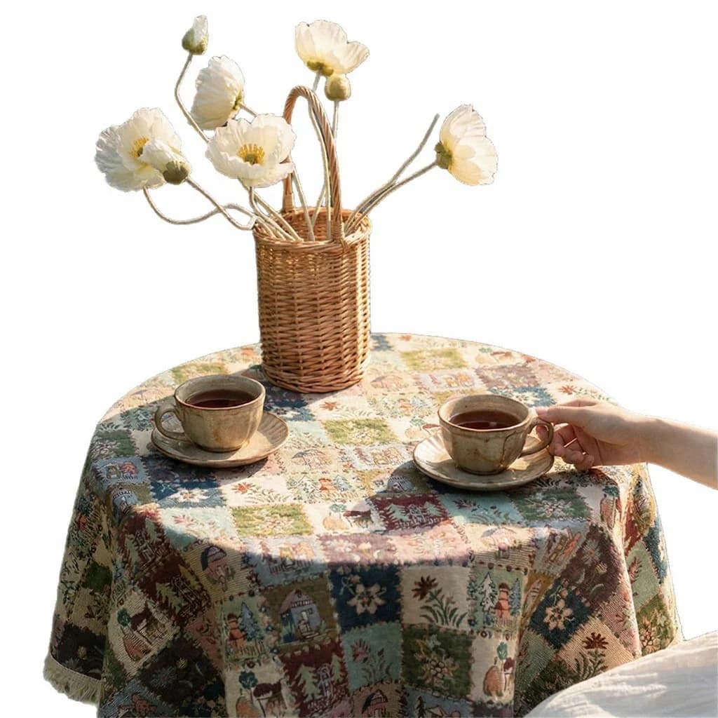 Rustic Country Jacquard Table Runner Floral Oil Painting Style Decor