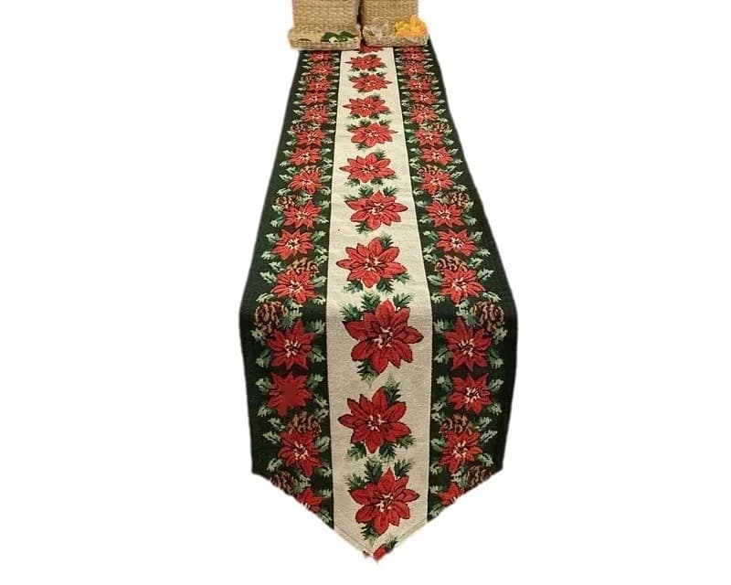 Christmas Table Runner with Tassels, Nordic Style Polyester Cotton Blend