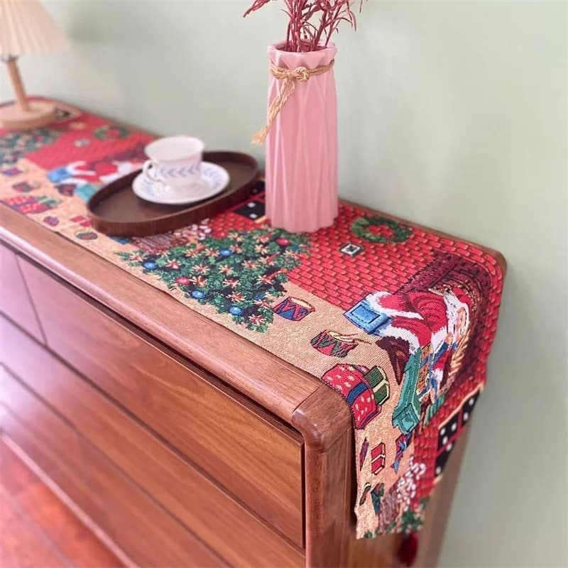 Christmas Table Runner Cotton Linen Blend Festive Decor for Sideboard