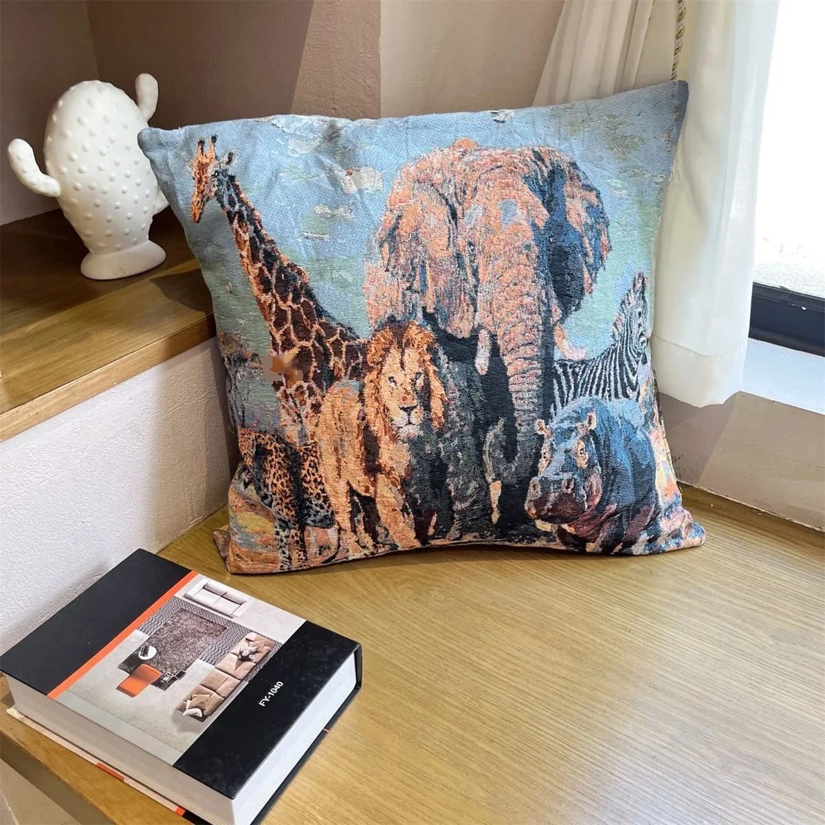 Retro Animal Print Cushion Cover 45x45cm Cotton Blend Sofa Pillowcase