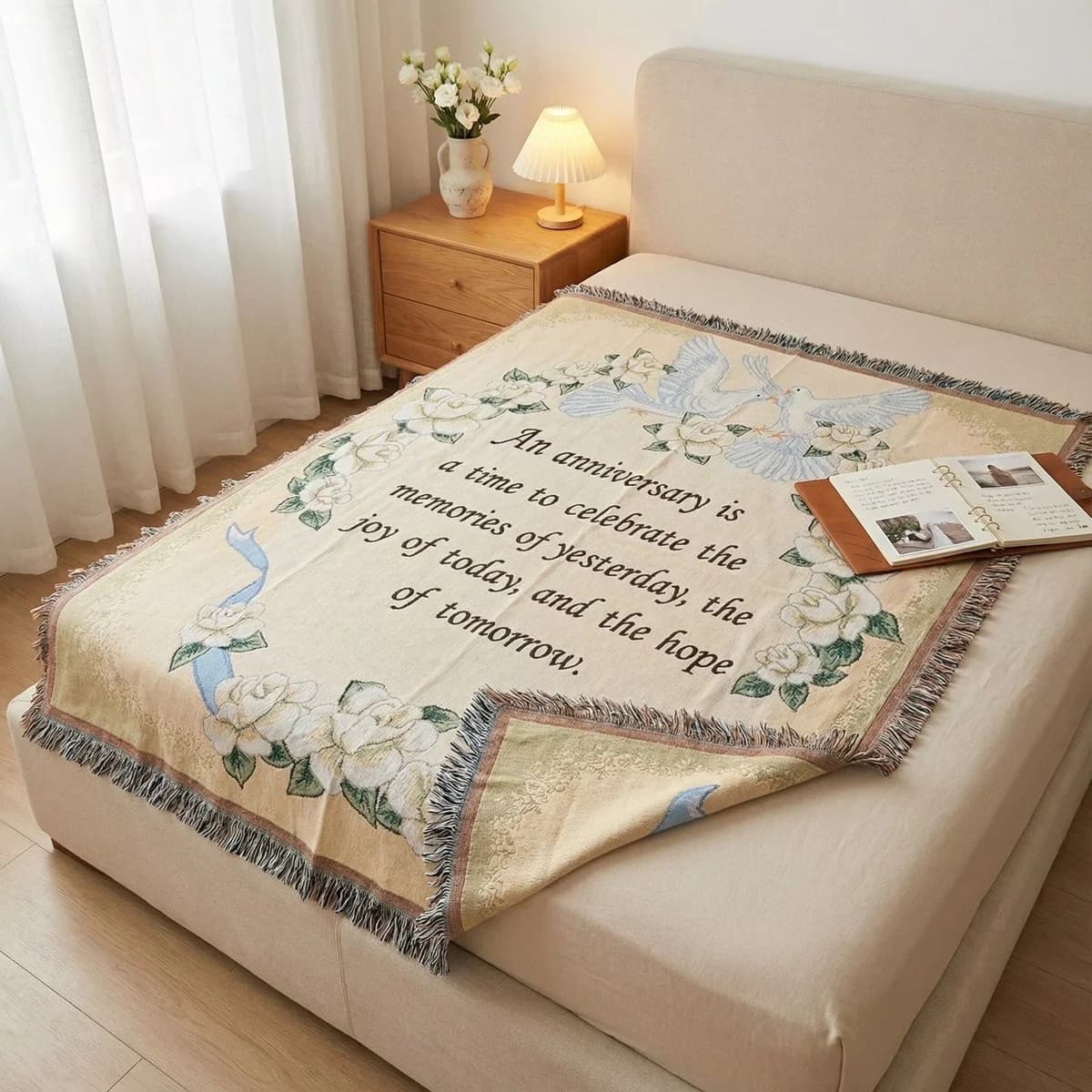 Woven Tapestry Throw Blanket with Tassels for Sofa Bed Wall Decor