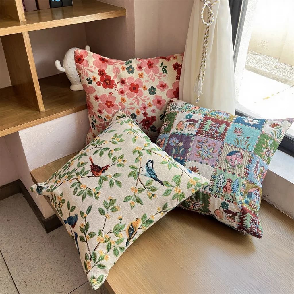 Jacquard Throw Pillow Cover American Country Style Sofa Cushion Case