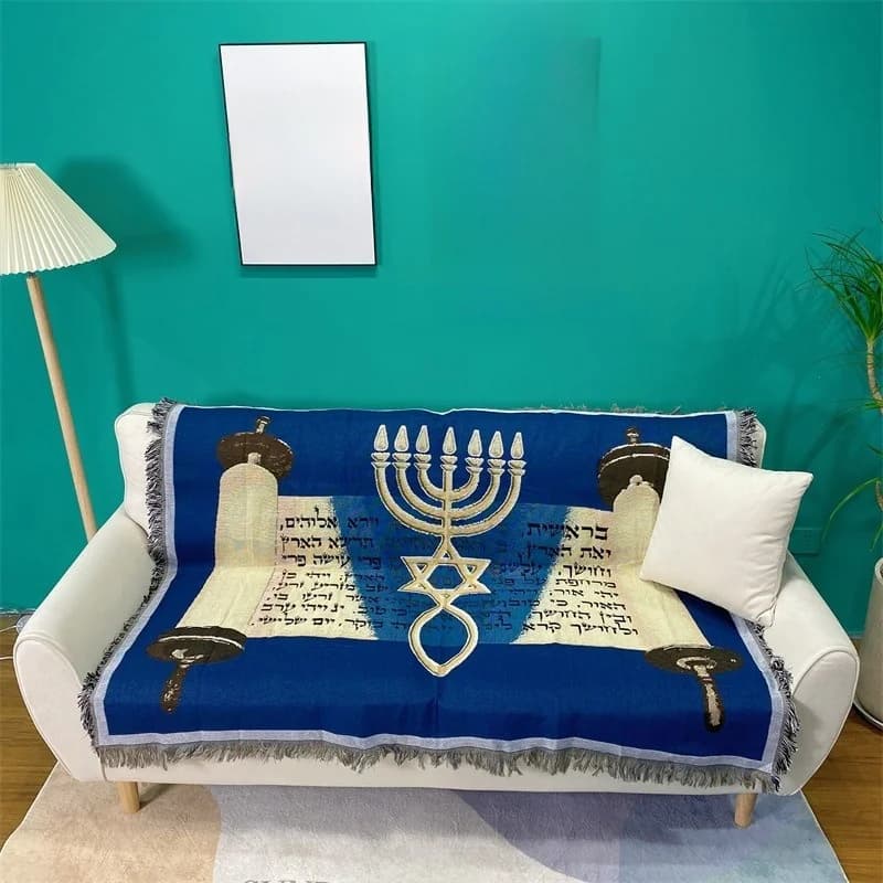 Mediterranean Style Knitted Sofa Throw Blanket with Tassels