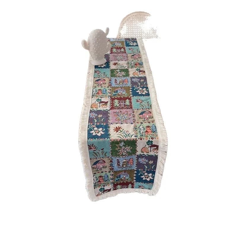 American Country Style Table Runner Floral Plant Print Cotton Blend
