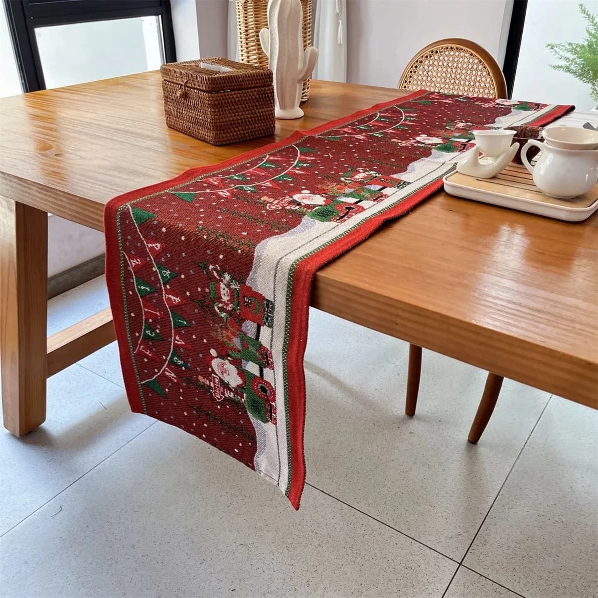 Christmas Table Runner Festive Holiday Party Decor for Dining Table