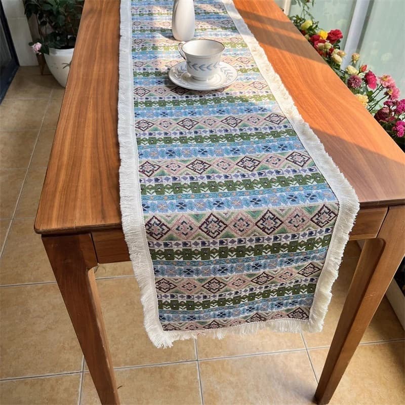 Bohemian Cotton Blend Table Runner for Dining and Living Room Decor