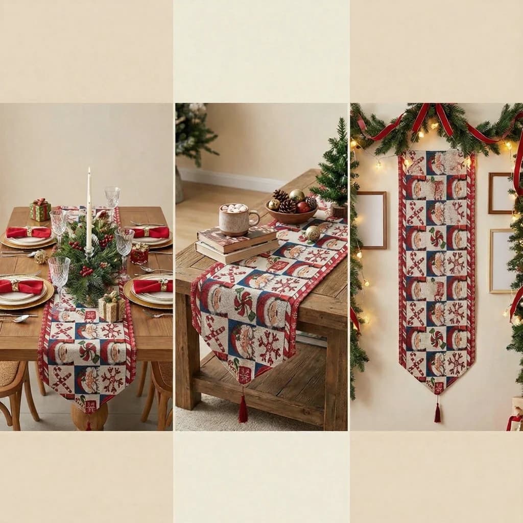 Christmas Table Runner Festive Holiday Decor for Dining Table and Cabinet