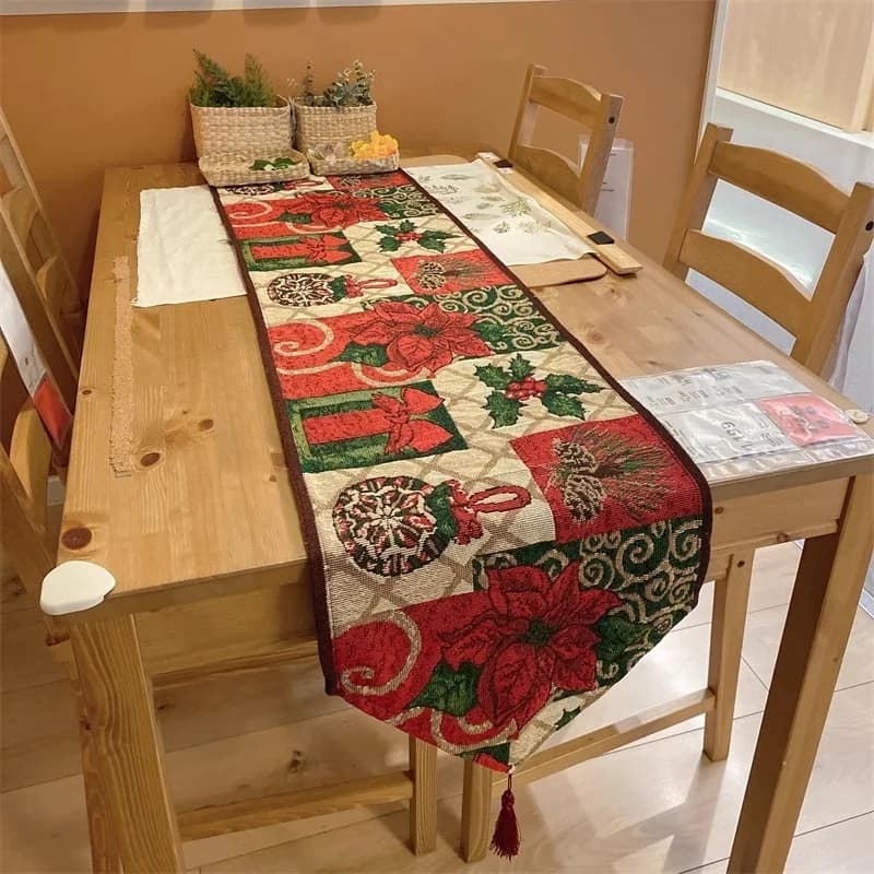 Christmas Table Runner Cotton Blend Holiday Decor for Dining Table