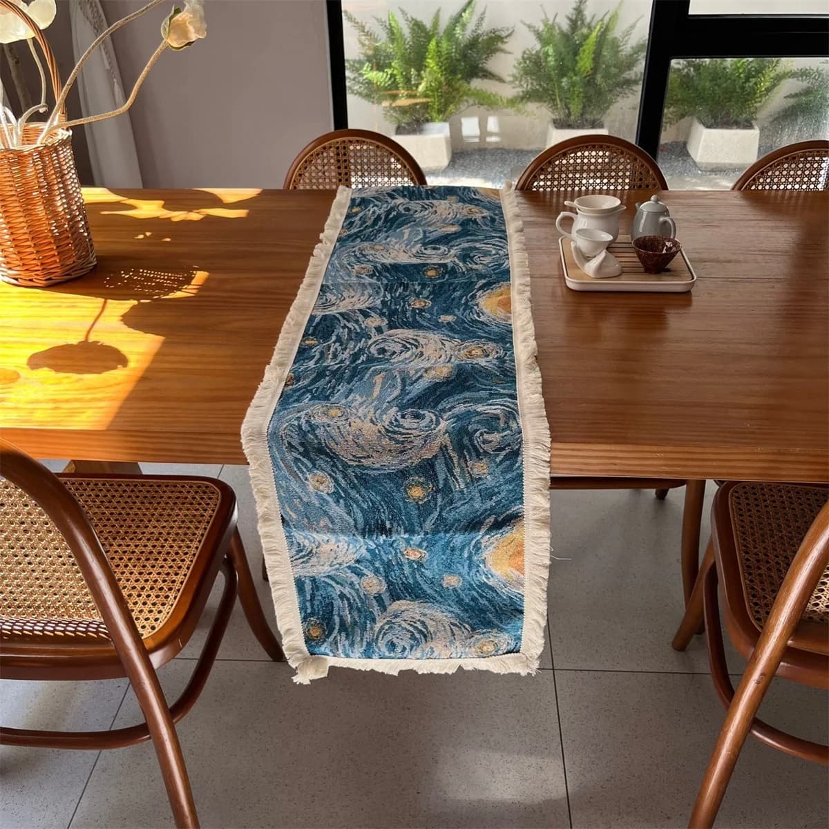 Van Gogh Style Table Runner Cotton Blend Decorative Cloth