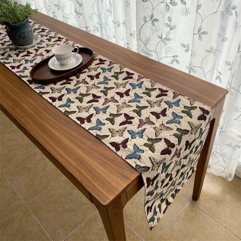 Jacquard Table Runner Rustic Country Style Floral Butterfly Decor