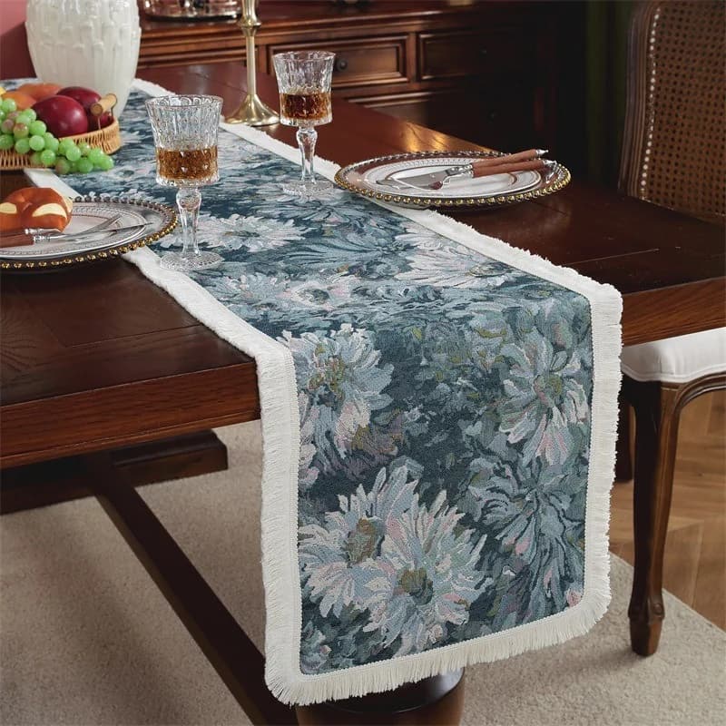 Vintage Oil Painting Floral Table Runner for Dining Table and TV Cabinet