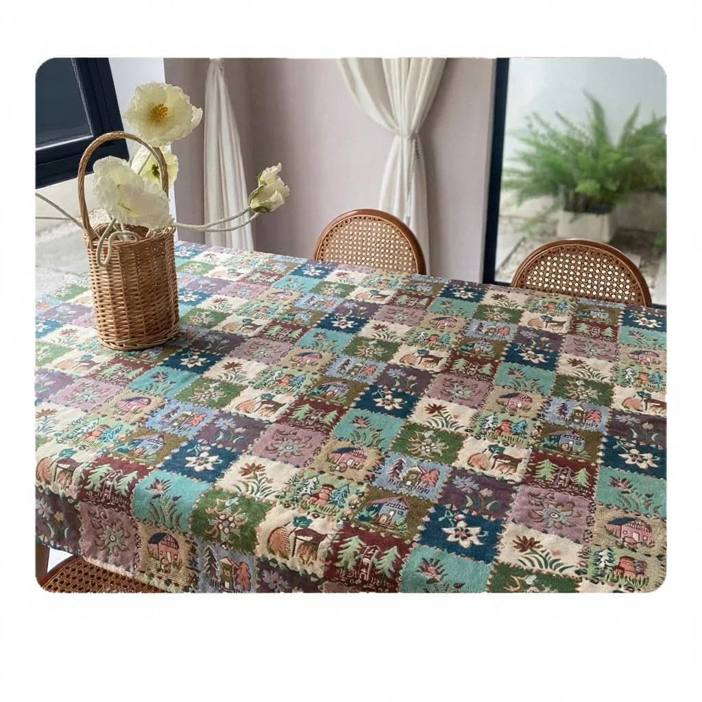 American Country Style Jacquard Table Runner with Floral Oil Painting Design