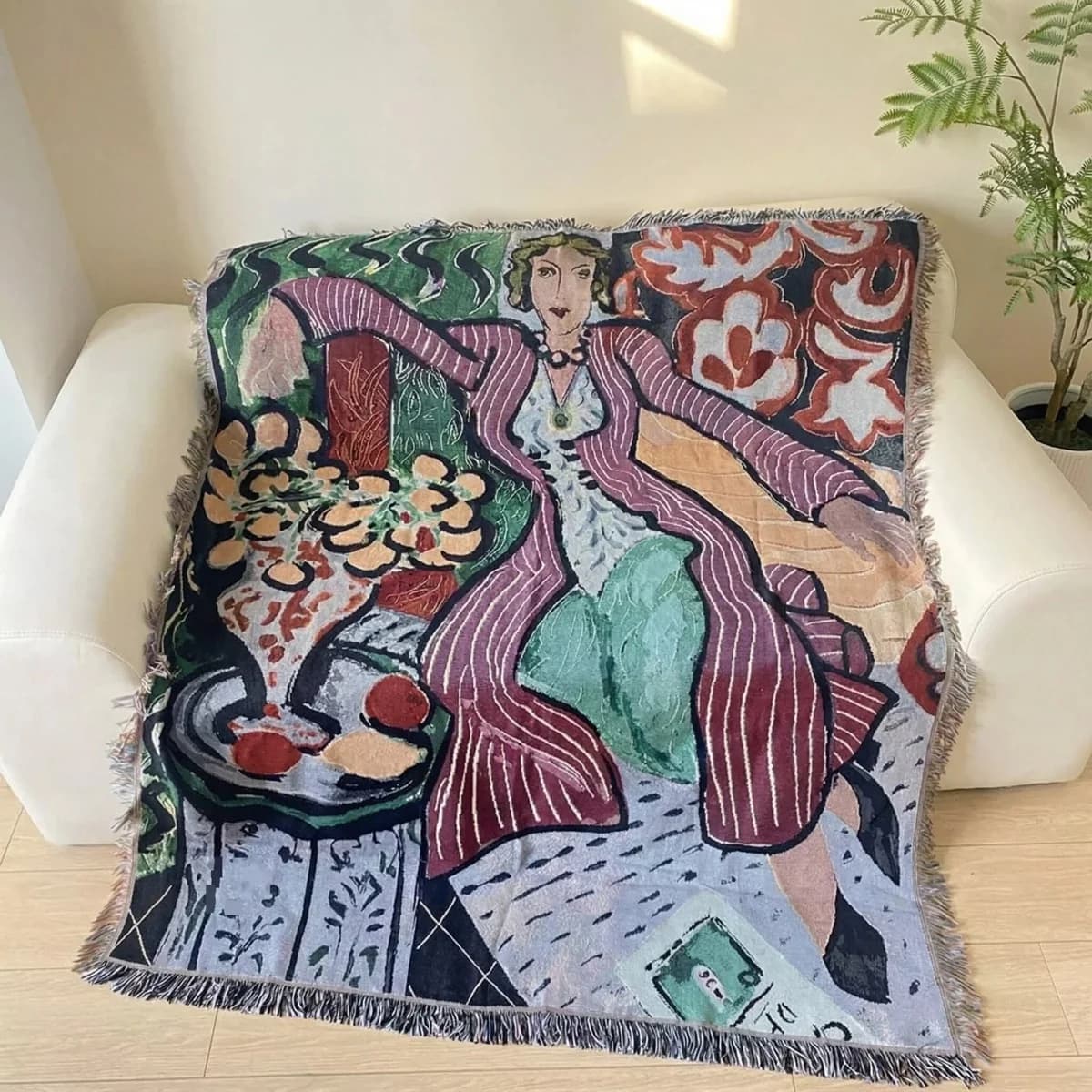 Matisse Style Woven Tapestry Throw Blanket for Wall Decor