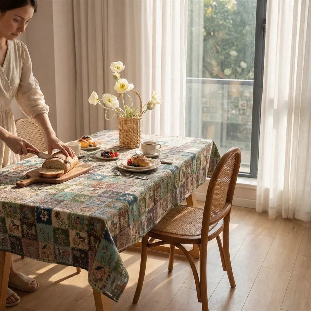 American Country Style Jacquard Table Runner with Floral Oil Painting Design
