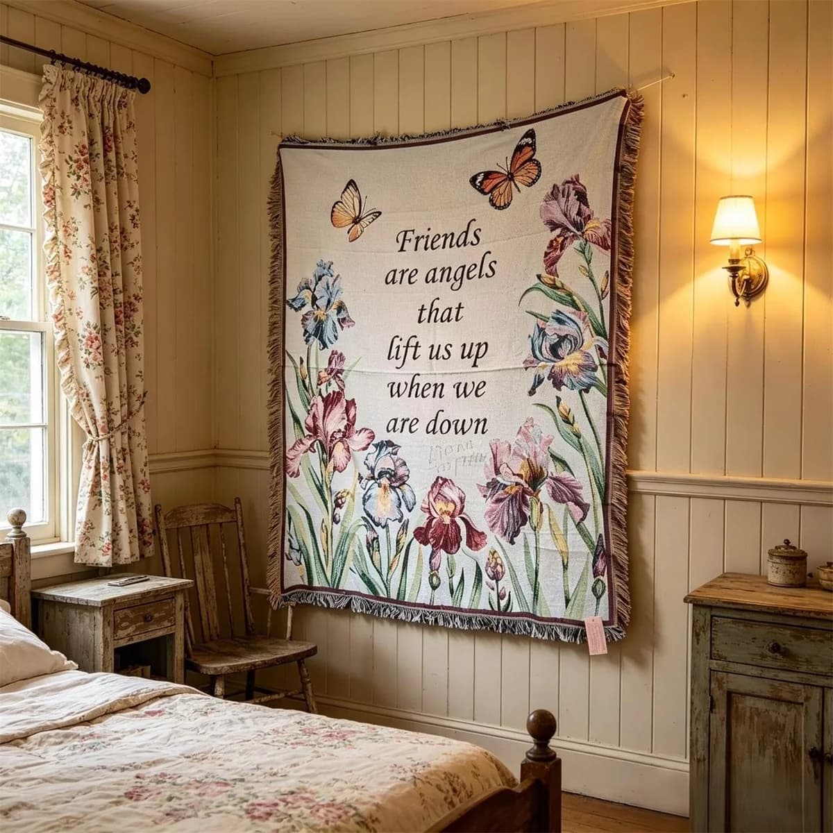 Cotton Blend Decorative Throw Blanket for Sofa, Floral Tapestry Cover