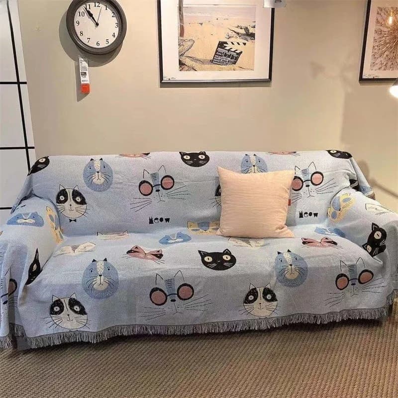 Cartoon Cat Sofa Throw Blanket Decorative Cover for Couch