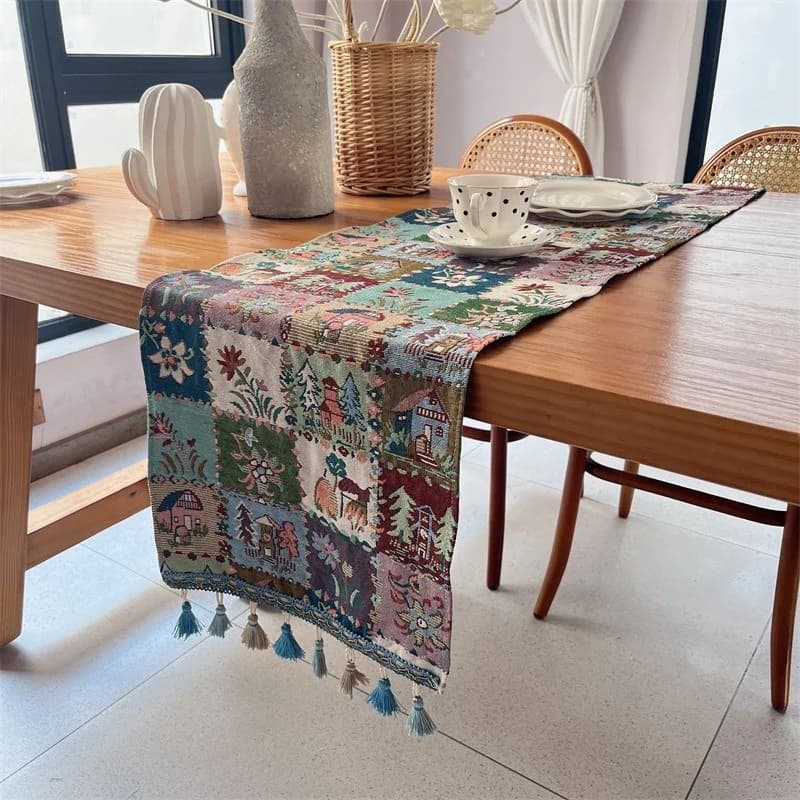 American Style Cotton Blend Table Runner with Tassels