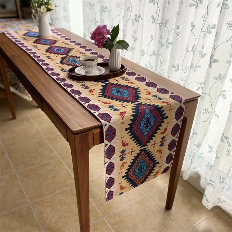 Geometric Cotton Linen Table Runner for Dining and Photography