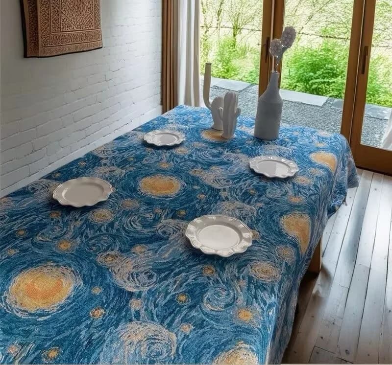 Starry Night Tablecloth Rectangular Cotton Blend Decorative Cover
