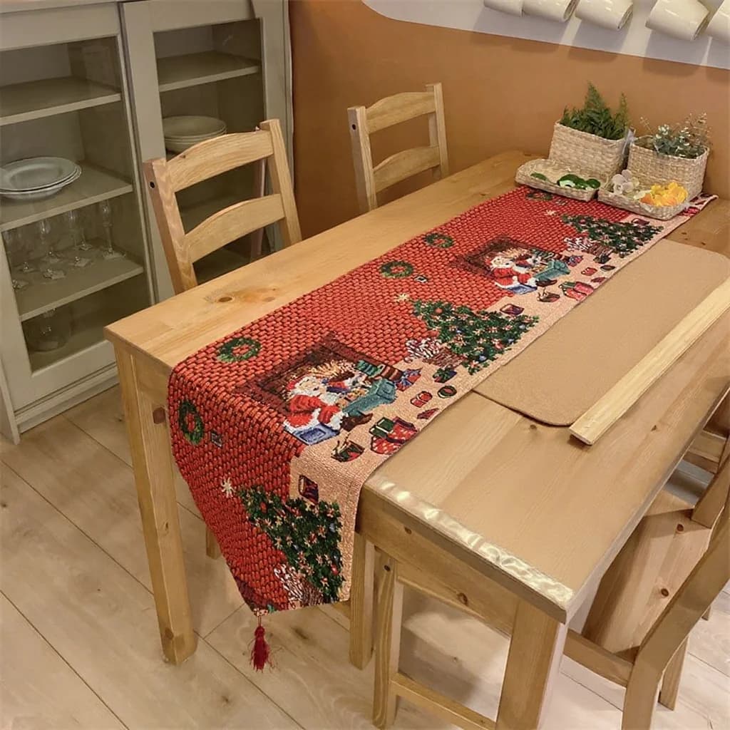 Christmas Table Runner Cotton Blend Decorative Cloth for Dining