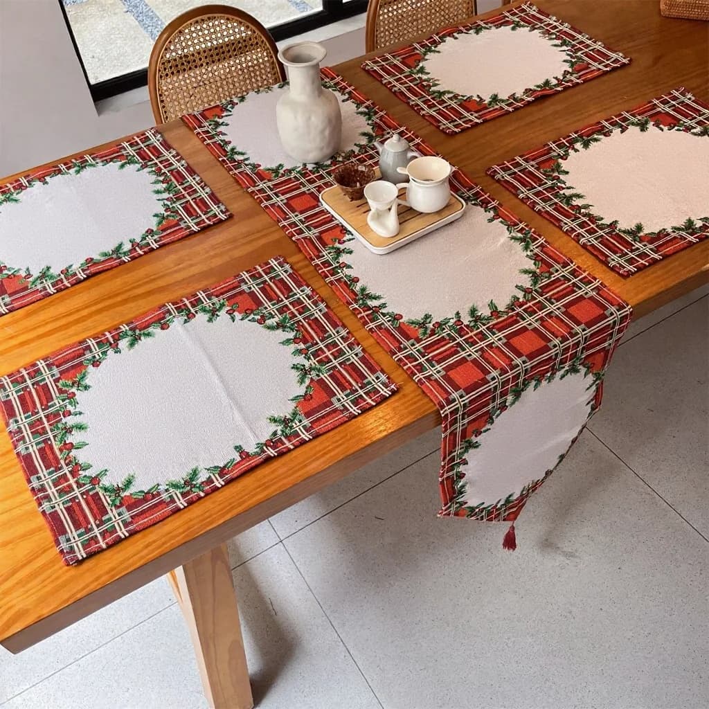 Nordic Christmas Table Runner and Placemat Set Polyester Cotton Blend