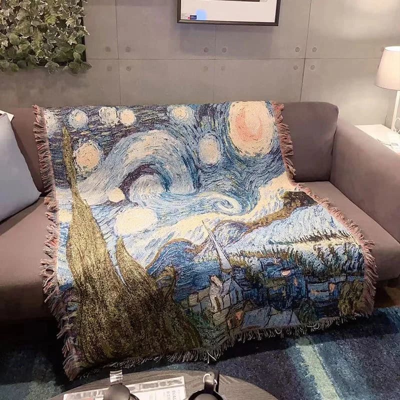 Van Gogh Starry Night Sofa Throw Blanket Cotton Blend Decorative Cover