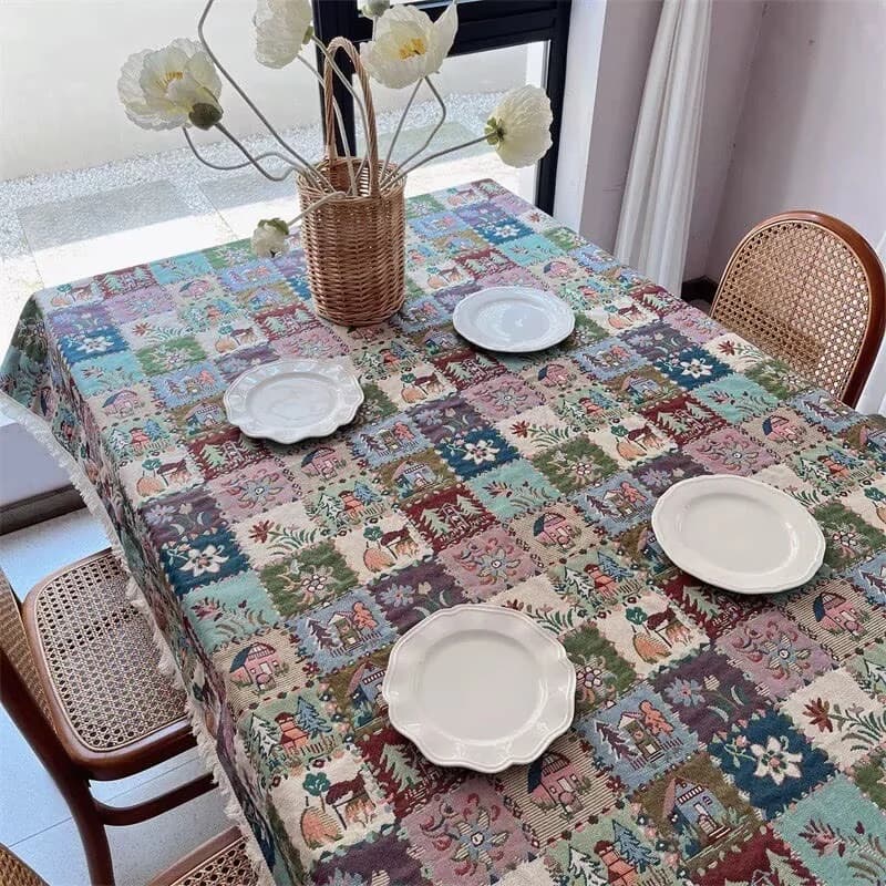 Rustic Floral Jacquard Table Runner and Tablecloth Decor