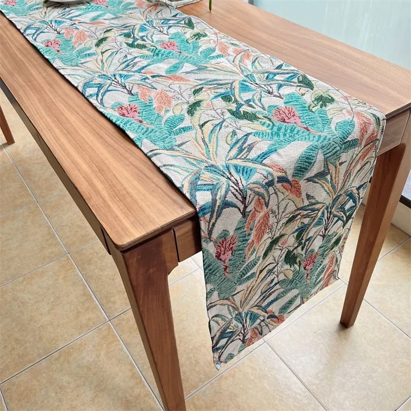 American Style Leaf Pattern Table Runner Cotton Blend Decor