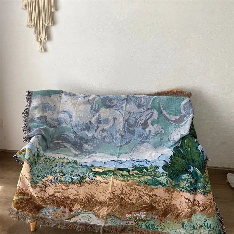 Cotton Blend Decorative Sofa Throw Blanket with Abstract Art Print