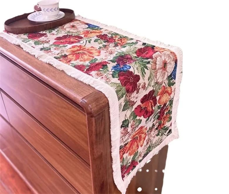Country Style Table Runner Cotton Blend Floral Decor for Dining Room