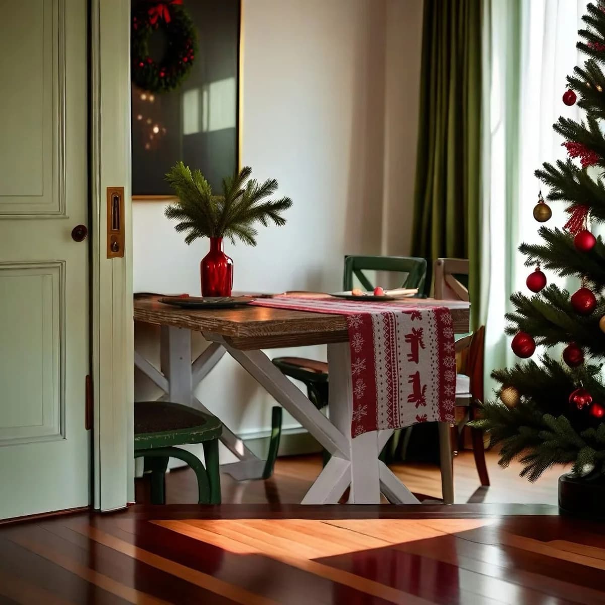 Nordic Elk Christmas Table Runner Festive Holiday Decor for Dining