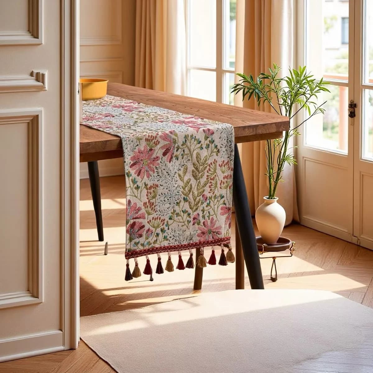 American Style Table Runner with Tassels for Dining and Home Decor