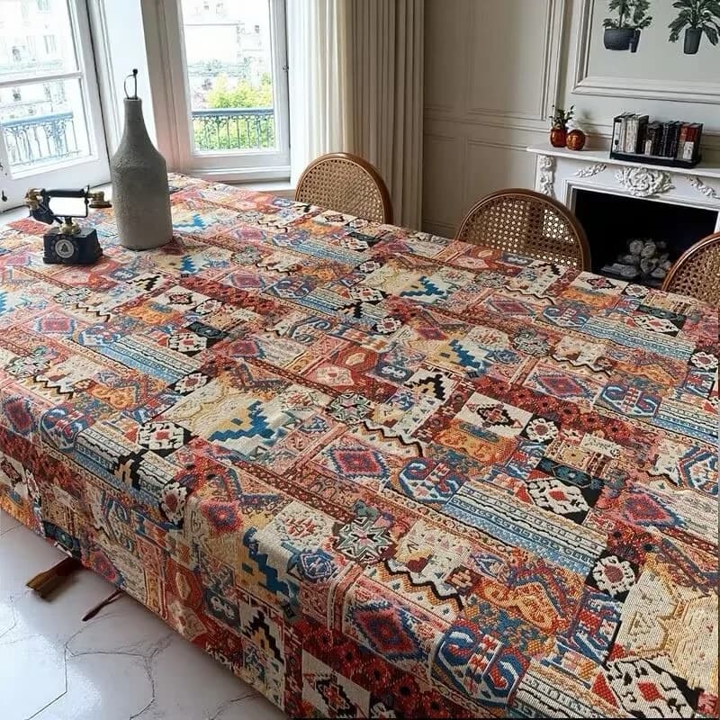Retro Bohemian Jacquard Tablecloth Geometric Pattern Decorative Cover