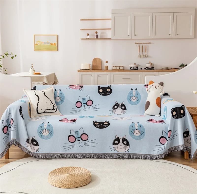 Cartoon Cat Sofa Throw Blanket Decorative Cover for Couch