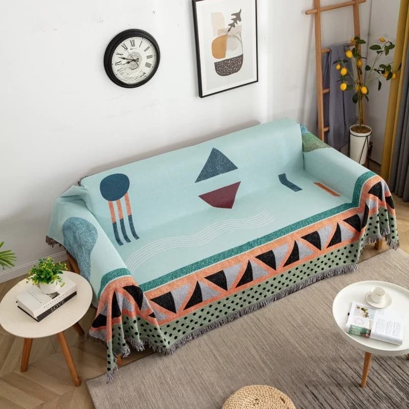 Geometric Pattern Sofa Throw Blanket for Couch Protection