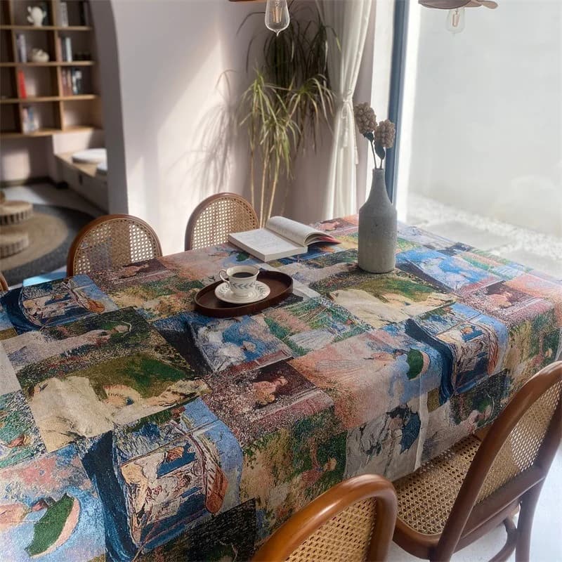 Rectangular Polyester Cotton Blend Tablecloth for Dining Desk Garden