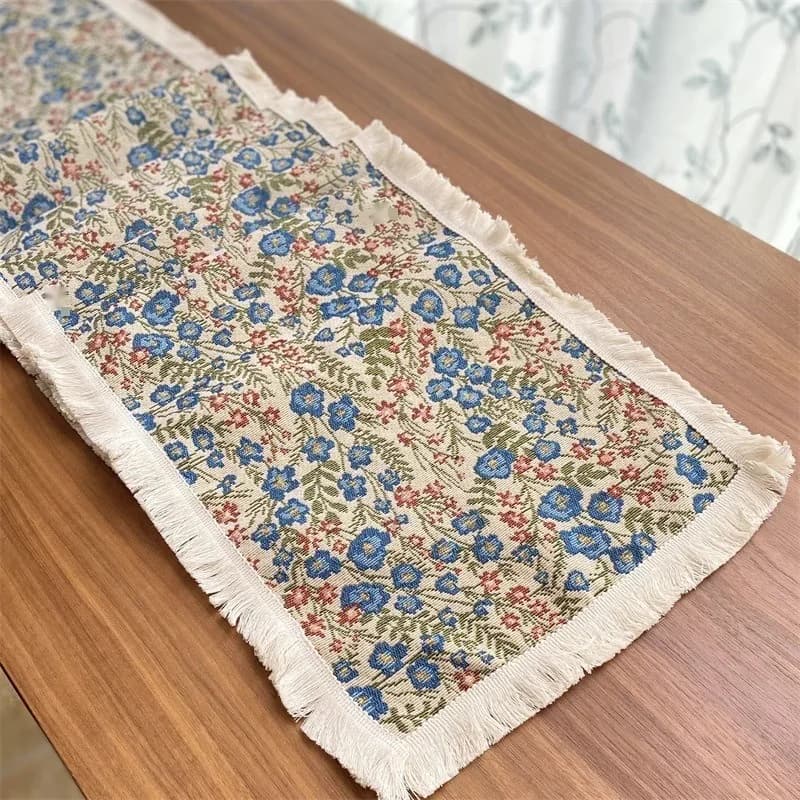Floral Table Runner Cotton Blend Fabric for Dining Table Decor